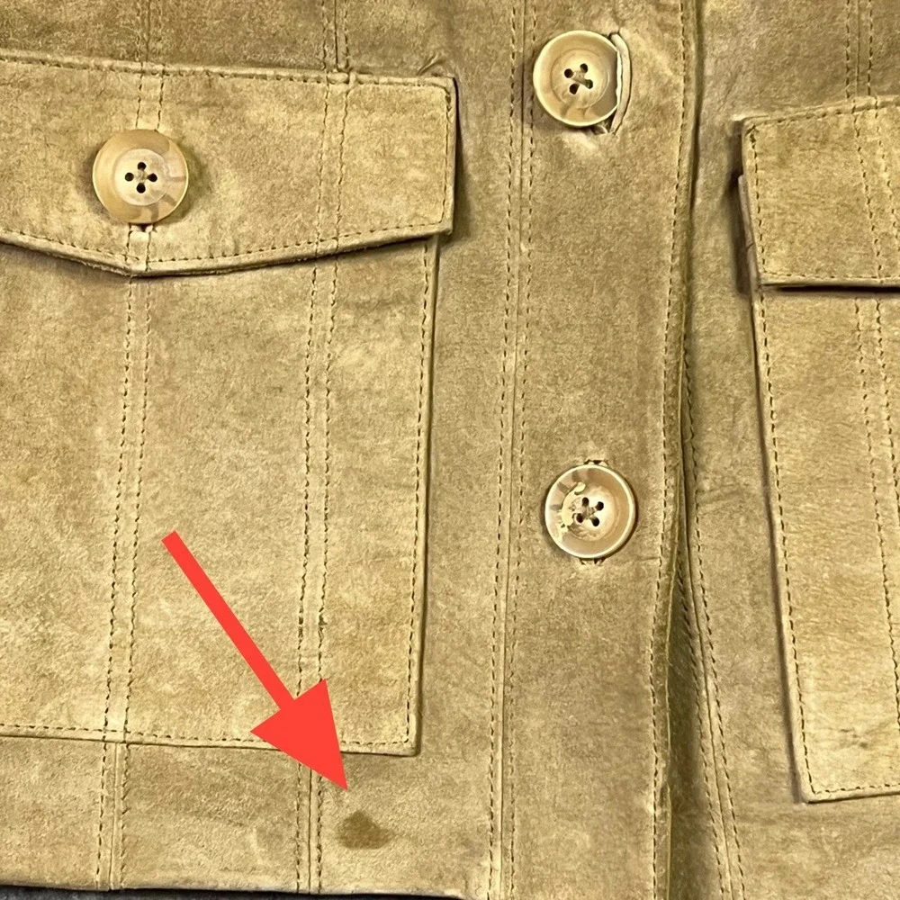 Mossimo Suede Leather Jacket Womens L Tan Safari Utility Button Front Boho Coat